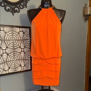 Cache Bright vintage Orange Halter Tiered Mini Dress